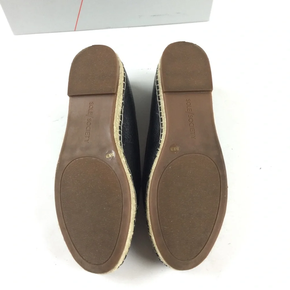 SOLE SOCIETY Sammah Leather Espadrille Slip-On Loafer Black Sz 8.5